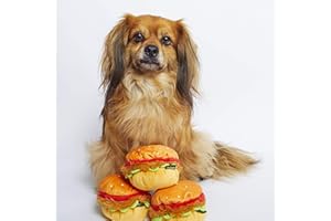 Pet London Burger Plush Dog Toy, Soft Squeaky Hamburger, Fun Interesting Soft Puppy 6" Dog Toy, Chew Play Fast Food Interactive Toy