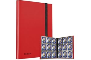 Homotte Trading Cards Binder, 9 Pocket Baseball Football Binder 360 Side Loading Trading Card Holder, Standard Size Card Organize Album for Sports TCG(BLACK) (red)