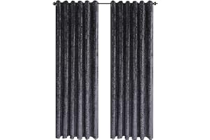 CHARKHAH Crushed Velvet Curtains for Bedroom Living Room Kitchens Ultra Soft and Graceful Fabric Pair of Fully Lined Prepared Blackout Curtain with Eyelet Ring Top (46" Wide x 54" Drop, Grey)