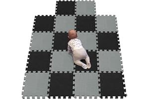 YIMINYUER Puzzlematte Kinderspielteppich Spielmatte Spielteppich Schaumstoffmatte Kinderteppich Schutzmatten Bodenschutzmatten Unterlegmatten Fitnessmatt Schwarz Grau R04R12G301018