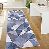 Tappeto Salotto Pelo Corto Stile Vintage Astratto Design Moderno Geometrico Motivo Diamante, Dimensione:80x300 cm, Colore:Blu