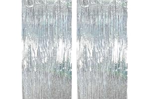 Drucilla Lametta Vorhang, 2 Stück Glitzer Folien Fransen Lametta Vorhänge, Glitzer Tinsel Curtain für Party, Geburtstag, Hochzeit, Happy Birthday Deko, 1m x 2m, Silber