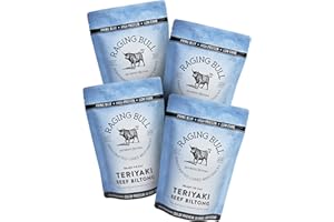 Raging Bull 1kg Teriyaki Biltong Pack - 4 x 250g Pack - High Protein Snacks - Grass Fed Beef Biltong - Low Carb Keto Snacks - MSG Free Carnivore Snacks - Natural Meat Low Calorie Snacks