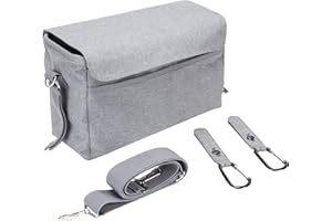 BTR XL Buggy Organiser Pram Storage Bag for Pushchairs with Mobile Phone Holder Plus 2 x Pram Hooks. Dove Grey
