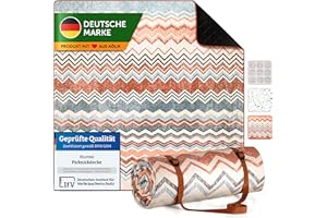 ‎BLUMTAL Blumtal Premium Picknickdecke wasserabweisend 200x200 cm Boho & Terrazzo Design - waschbare Stranddecke gepolstert + weiche Zwischenfüllung - Outdoor Decke aus Oxford-Gewebe - Decke Boho Zickzack
