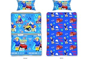 CnA Stores Fireman Sam Firefighter Single Duvet Cover Set Children's Blue Bedding