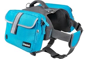 PetAmi Dog Backpack for Medium Large Dogs, Dog Saddle Bag for Dogs to Wear, Harness Saddlebag with Reflective Safety Side Pockets for Hiking, Camping, Vest Dog Pack for Travel (Blue, Large)