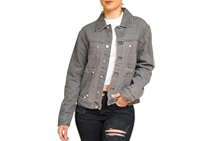 GENERIC Denim Jackets Women, Regular Fit Heavy Stone Wash Ladies Jeans Top Long Sleeve Girls Casual Outwear