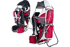 Dromader Kraxe Kindertrage bis 22kg - Baby Rückentrage Wandern mit Sonnendach Regenschutz - Babytrage Outdoor Trekking mit Thermotasche Wickelmatte - Einhändig klappbarer Aluminiumrahmen – Rot