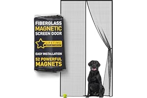 FLUX PHENOM Magnetic Fly Screen Door Strong Fiberglass - Heavy Duty Fine Mesh Door Fly Screen, Auto-Sealing with 52 Magnets, No Drill Installation, Pet & Kid Friendly Fly Screens for Doors, 80x200 cm