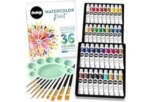 Chalkola Watercolour Paint Set for Adults, Kids, Beginner & Professional Artists - 36 Watercolour Tubes Set (12ml), 10 Painting Brushes & 1 Palette | Vibrant Water Colour Art Painting Supplies