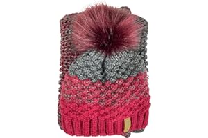 kennydoo Mütze & Schal Set I 2 teilig I Damen Kombi - Beanie mit großem Bommel und Loop I kuschelig gestrickt