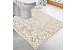 LuxUrux Bath Mat-Extra-Soft Bath Shower Bathroom Rug, Chenille Microfiber Material, Super Absorbent Bath Rug. Machine Wash & Dry (50 x 50 cm, Cream)