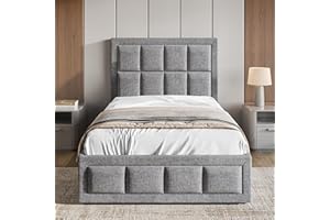 Blisswood Single Bed Frame, 3ft Upholstered Ottoman Bed, UKFR Linen Fabric Ottoman Storage Bed With Gas Lift End Opening Wooden Slats With Storage (3ft Single, 100 x 204 cm, No Mattress)