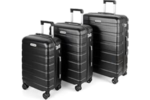 TAN.TOMI Koffer Set 3 Teilig Hartschale, Kofferset, Gepäck-Sets Koffer & Trolley Handgepäck, Reisekoffer mit Passwortsperre, Hartschalenkoffer Suitcase mit 4 Rollen(Schwarz, 3 Stück)