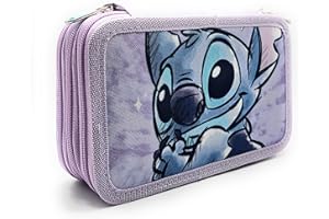 THECARTOONWORLD ASTUCCIO SCUOLA 3 ZIP con 45 pezzi - DISNEY STITCH + PORTACHIAVE