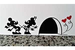 uksellingsuppliers Cartoon Decal - Mickey and Minnie Party.Vinyl Wall Decal Skirting Board Wall Art Sticker 19cm x 7cm.Black with Red Heart Balloons