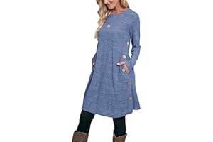 Aokosor Jumper Dress for Women Long Sleeve Dress Ladies Button Tunic Dress with Pockets