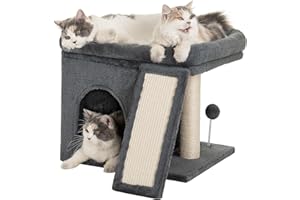 Aechonow Kratzbaum für Große Katzen Stabil, Katzenbaum mit Groß Liegefläche(51x41cm), 2 Tier Katzenhöhle Tonne Bett für Indoor Adulte Katzen, Dunkel Grau