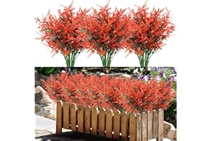 BINYI Plante Artificielle Exterieur Decoration Fleurs Artificielles Deco 10 Bouquet Jardin Moderne Extérieur Fleur Artificielle Lavande Artificielle Fausse Plante Interieur Arbuste Artificiel (Rouge)