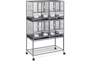 Yaheetech Gabbia a 2 Piani Voliera per Uccelli Pappagalli Inseparabili Calopsite con Piedistallo Separabile Divisorio in Metallo da Interno e Esterno Nera