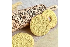 COURONNE de FLEURS Rouleau a Patisserie avec Motif Bois Grave, Rouleau à Pâtisserie Decoratif, Pour DIY Faire et la Décoration de Biscuits avec Embossage par Algis Crafts