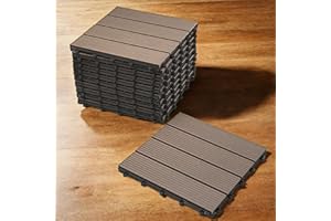 LORENO SAM WPC-Fliesen | 30x30 cm | Farbe Schoko | 11er Spar Set für 1m² | Gartenfliesen mit Klick-System | Bodenbelag mit Drainage | Balkonfliesen/Terrassenfliesen/Klickfliesen