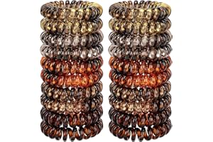 JessLab Spiral Hair Ties, 20 Pcs Traceless Phone Cord Hair Ties No Crease Spiral Bracelet Plastic Coil Ponytail Holders No-Damage Headband Hair Accessory for Girls Women Ladies Gift, Amber