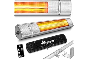 TRESKO Stufa a Infrarossi 2000W con Telecomando | Riscaldatore Elettrico Patio con 3 Livelli di Calore | Riscaldatore Patio Interno & Esterno | Riscaldatore a Parete Riscaldatore al Quarzo (Argento)