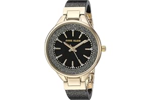 Anne Klein Damski zegarek z żywicy na bransolecie typu bangle, akcentowany kryształkami wysokiej jakości Czarny