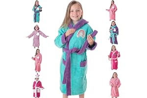 DHESTIA HOME - Albornoz Niñas Infantil y Adolescentes 100% Algodón Capucha y Bolsillos - Color My Rainbow, Talla Talla 6/8 Años