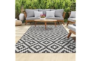 homeart Outdoor Rugs | Easy-Cleaning Indoor & Outdoor Area Rugs for Porch, Deck, Balcony, Garden, Picnic, Kitchen | UV & Weather-Resistant Large Patio Rug Mats D.Anthracite Cream, 120 x 170 cm