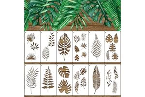 ZONON 12 Pezzi Stencil di Foglie Tropicali, Modello da Parete di Foglia di Felce Palma Monstera Foglia di Tartaruga Fustella Riutilizzabili per Foglie Botaniche per Mobili (4 x 8 Pollici)