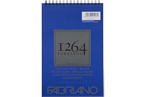 Honsell 19100651 Fabriano Disegno Nero - Bloc de dibujo con espiral (1264, 200 g/m², DIN A5, 20 hojas de papel satinado negro de grano medio, sin ácidos, para todas las técnicas de secado)