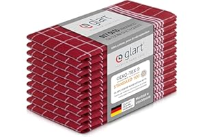 Glart 48RI2 Set di 10 Tovagliette da Cucina, 50x70 cm, 100% Cotone OEKO-TEX Standard 100, Rosso, Prelavati, Tovagliette per Cucina e Lavaggio, ancora più assorbente ad ogni lavaggio