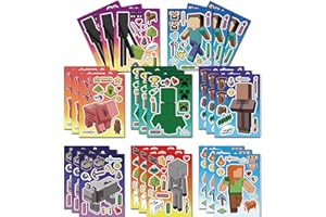 ETHEL 24 Sheets Cartoon Make a Face Stickers, Make Your Own DIY Stickers for Kids, Art Crafts Suitable for Birthday Party Supplies Gifts (Miner Gaming DIY)