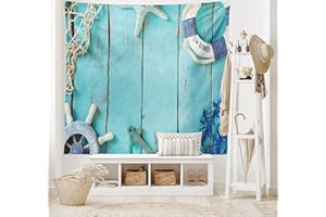 ABAKUHAUS Nautico Arazzo, Nautical Panorama:, Tessuto Parete Appeso Decorazione per Camera da Letto, Soggiorno, dormitorio, 150 x 110 cm, Turchese Navy Blue