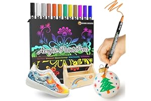 Desire Deluxe Pennarelli a Vernice Acrilica per Sassi, Ceramica, Vetro, Legno – Pennarelli Atossici a Base d’Acqua – Ottimo Materiale Artistico per Pittori e Creativi (Doppia Punta Multicolore, 12)