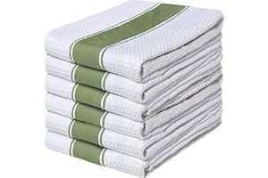 Quick Cleaning Supplies |Pack of 9 Large Honey Comb Weave Tea Towel Set|100% Combed Ring Spun Cotton| Kitchen Dish Cloth| Super Absorbent| Stripe Design Premium Construction|70cm X 45 cm| (green)