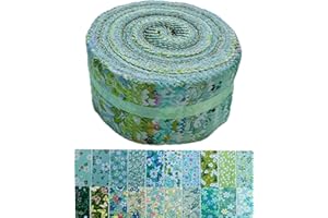 NEWAMISHQUILT Jelly Roll Stoff, 100% Baumwolle, Quilt-Stoff, 40 vorgeschnittene Streifen (6,3 x 111,8 cm) zum Quilten und Nähen, 20 verschiedene Blumendrucke, grüne Stimmung
