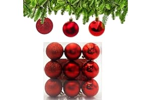 ‎XCDHEMDE Xcdhemde Zestaw 9 Bombki Choinkowe Czerwone Ø 6cm, Bombka świąteczna Plastikowe, Nietłukąca się Bombki Bożonarodzeniowe, Ozdoby Choinkowe na Boże Narodzenie, Urodziny, Imprezy