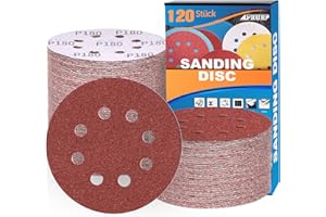 ALPXUXP Pack of 120 Sandpaper 125 mm Velcro Sanding Discs 8 Holes Round Sanding Sheets (with Grit P40 P60 P80 P120 P180 P240 P320 P400 x15) Professional for Random Orbital Sanders