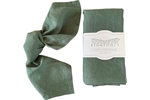 Eight Owls Linen Napkins – 100% Pure Stonewashed Linen Cloth Napkins – Mitered Corners - Size 45 cm x 45 cm – Set of 4 (Rustic Green)