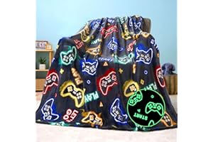 Joiedomi Manta Gamer Gris Que Brilla en la Oscuridad – Regalo para niños y niñas de 2 a 12 años – Manta Suave y acogedora de Franela, decoración para habitación – 127 x 152 cm