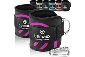 BEMAXX Ankle Straps Set for Cable Pulley Machine + Training Guide - 1 Pair One-Size Padded Foot Cuffs with Fastener for Workout | Leg Butt Glute Gym Fitness Sport Equipment, Women Men Footstrap Bodybuilding