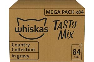 Whiskas Adult 1+ våtfoder för katter Tasty Mix Country Collection i sås, 84 portionspåsar, 84 x 85 g (1 stor förpackning) – h