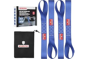 WORKPRO 4-pack mjuka remmar med ögla 43 x 4 cm | Höghållfast polyester, 2268 kg bromslast, kraftig, lastsäkring, cykel och AT