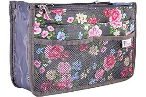 Periea Chelsy Handbag Organiser Insert (Floral Grey, Small)