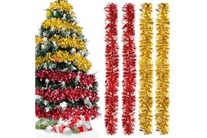 EPOKUS Guirlandes Tinsel Noël Rouge et Or,Guirlande De Noel Sapin Brillante 2m,Lot de 4 Guirlande Tinsel Métallique Scintillantes,Guirlande de Décoration de Noel