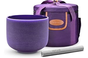 TOPFUND 440 Hz B Note Violet Crystal Singing Bowl 8 inch Crown Chakra with Heavy Duty Carrying Case and Singing Bowl Mallets